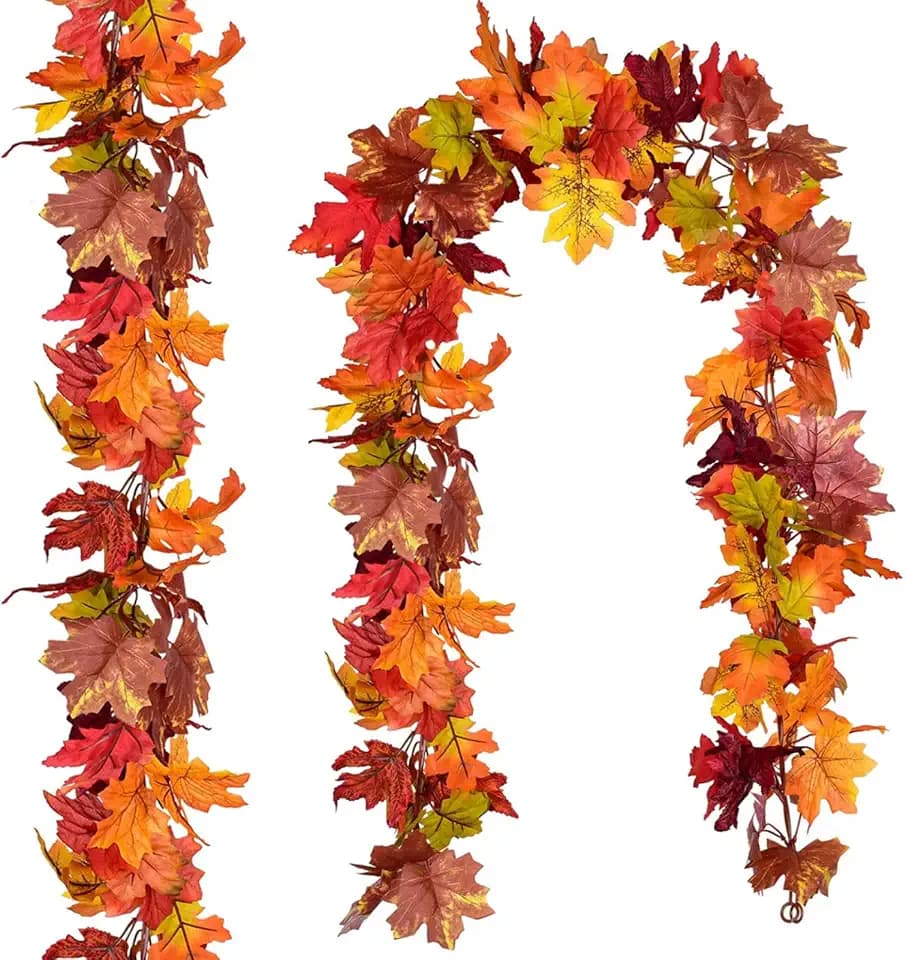 2 Stück Künstliche Ahornblatt Girlanden, 360cm Herbstdeko Herbst Deko Dekoration Innen Outdoor Autumn Decor Halloween Decor Halloweendeko mit Haken, Thanksgiving Dinner Party Kamin