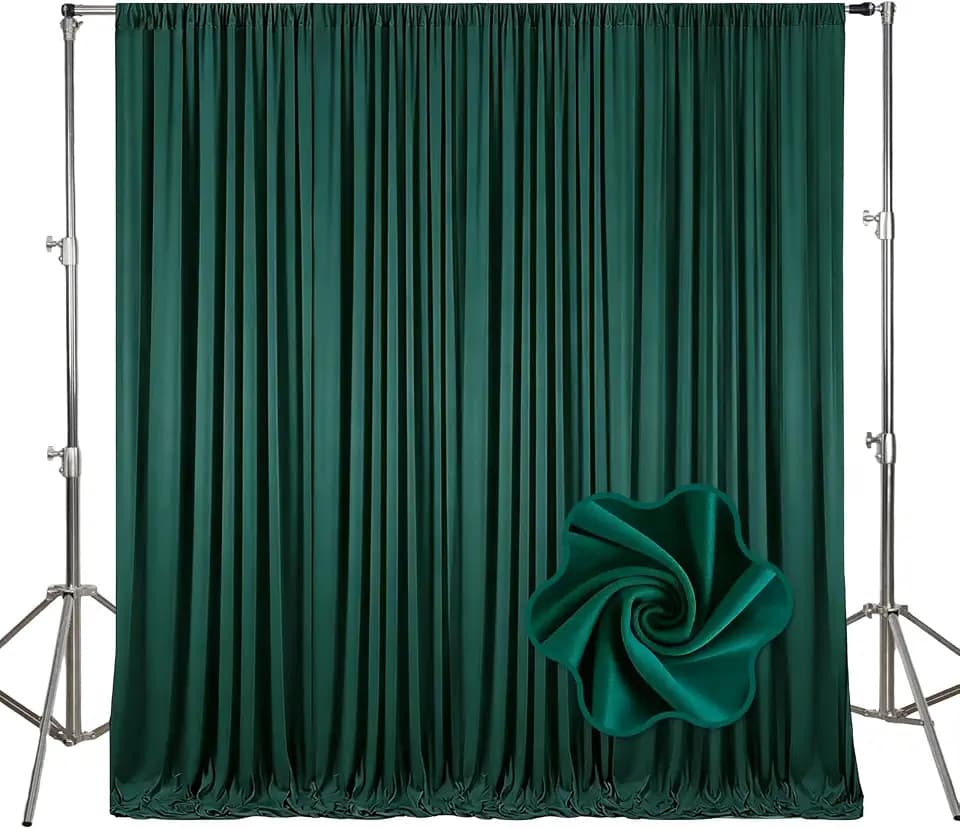 10ft x 10ft Dark Green Backdrop Curtains for Parties, Polyester Fabric Backdrop Drapes with Rod Pockets for Weddings, Birthday, Halloween, Photography, Christmas Party Background Curtain, 2 Panels
