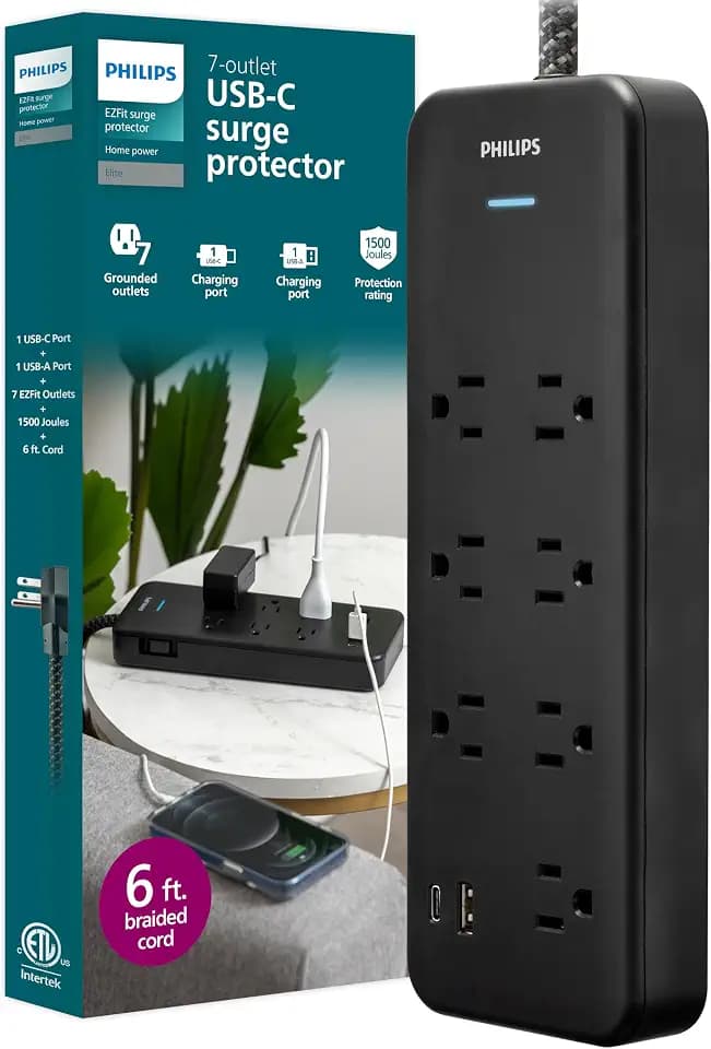Philips Surge Protector Power Strip with USB Ports