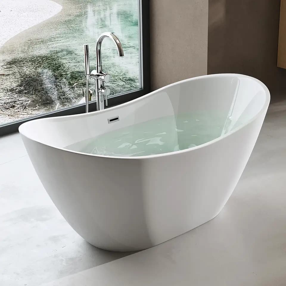 doporro Freistehende Badewanne 150x78x68cm Weiß Acryl-Standbadewanne