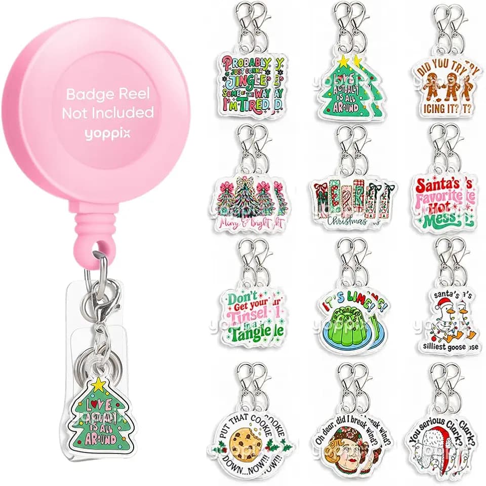 YOPPIX 24 Pcs Nurse Badge Reel Charms - Christmas Funny Acrylic Charms for ID Holders, Perfect for Nurses, Medical Staff, Teachers, Students & Office Professionals