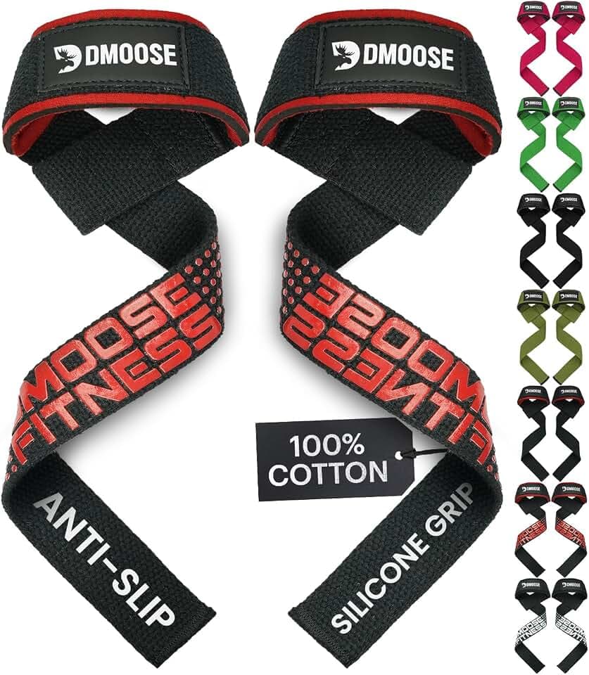 DMoose Fitness Lifting Straps - 4mm Neopren gepolsterte Handgelenksgurte für Gewichtheben & Powerlifting - Baumwollhebeband mit Silikongriff für Männer & Frauen