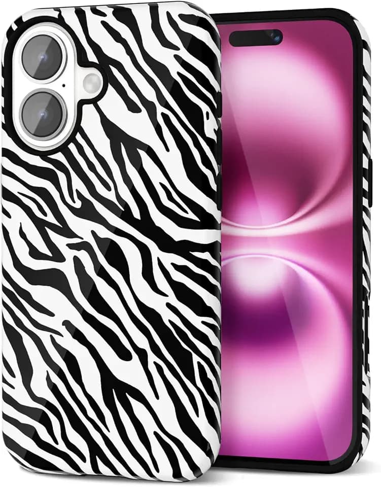 Svanove Zebra Print Phone Case for iPhone 16 Plus Case Girly, Cute Zebra Case for Women Girls, Luxury Trendy Retro Fashion Cool Animal Print Design, Aesthetic Pattern Hard Shell Plastic Cover, Black