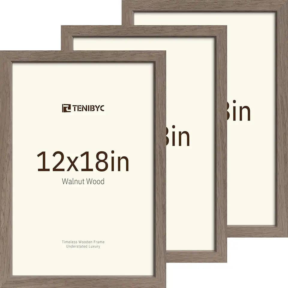 12x18 Poster Frame, Walnut Wood, 3 Pack, Glass, Wall Hanging