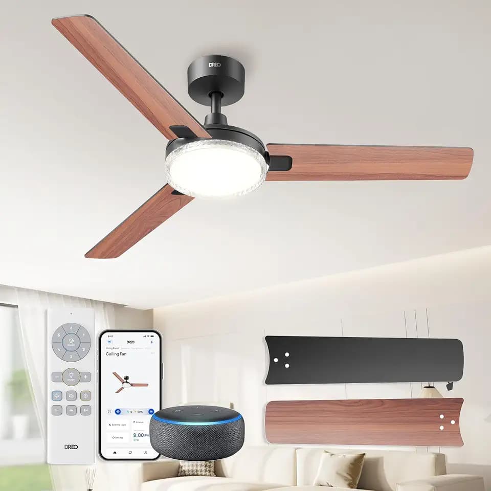 DREO Smart Ceiling Fans with Lights and Remote, Black Ceiling Fan