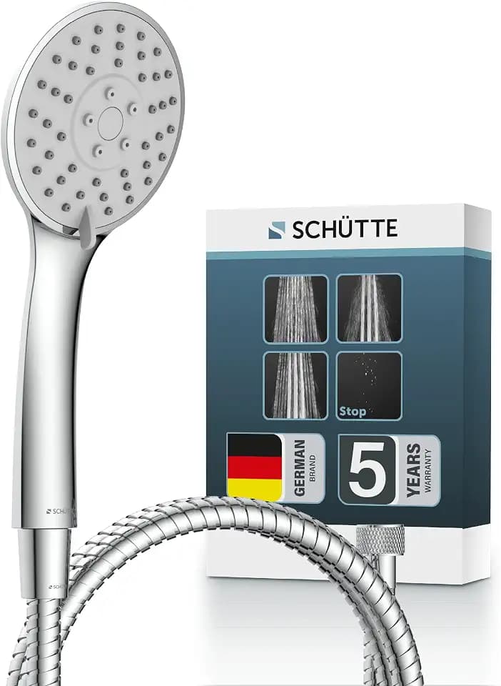 SCHÜTTE NAPOLI Brauseschlauch mit Handbrause | Duschbrause mit 3-fach verstellbarem Duschkopf | Brauseset mit Schlauch | Schlauch für Dusche in Chrom