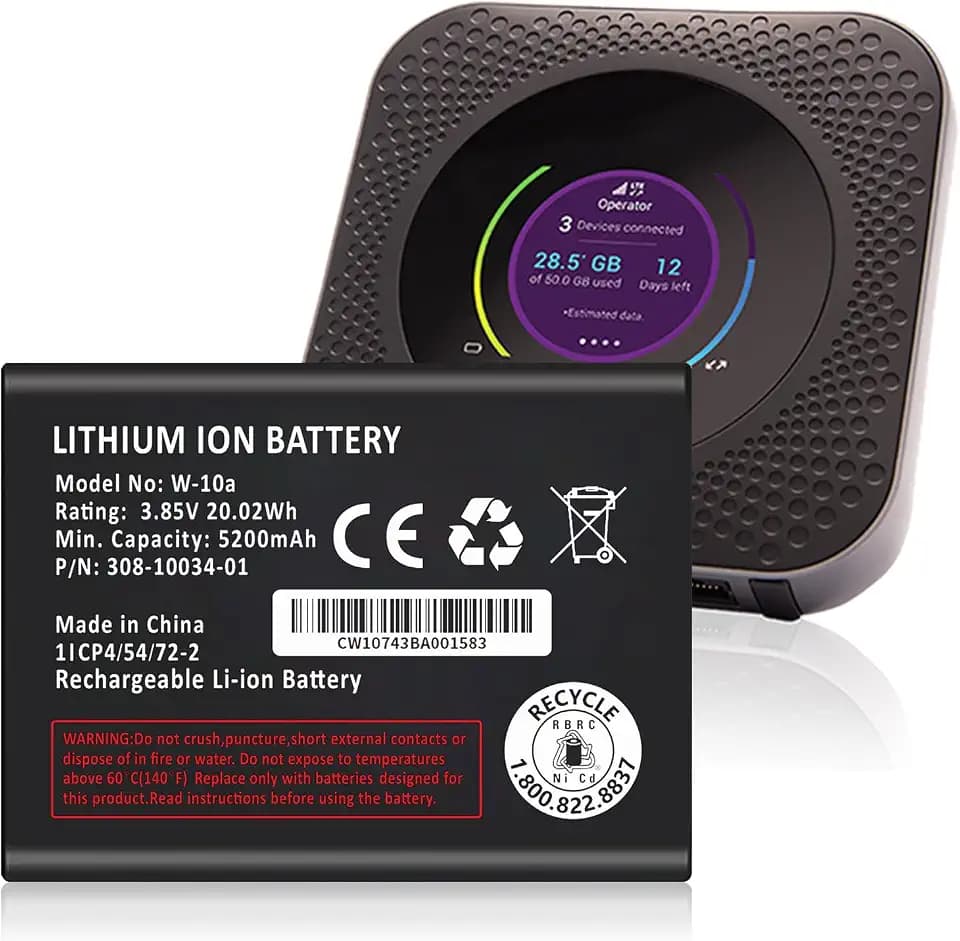 W-10a Battery,2026 New Upgraded 5200 mAh Replacement Battery for Netgear MR1100 M1 Mobile Hotspot Router 3.85V/20.02Wh