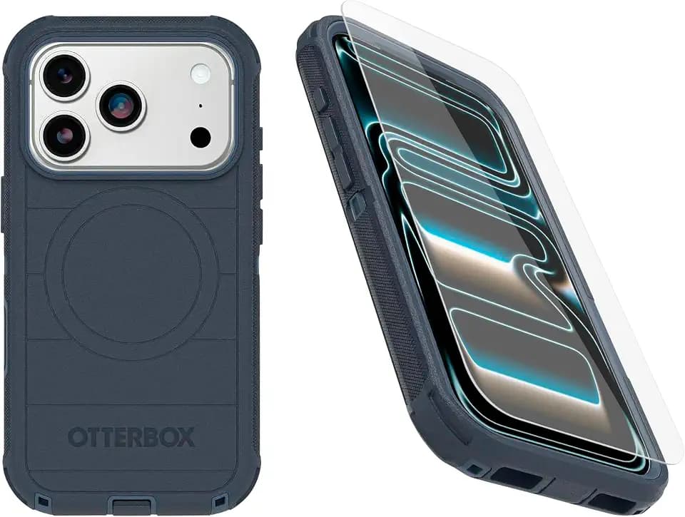 OtterBox iPhone 18 Pro & iPhone 17 Pro (Only) Bundle: Defender Series Case & Screen Protector - Blue Sentiment - Case Only - Snaps on MagSafe - Tough - Rugged & Durable - Non-Retail Packaging