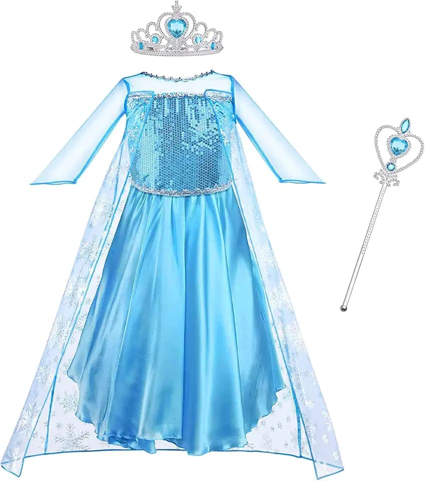 Vicloon elsa kleid, elsa kostüm mädchen mit Diademe & Zauberstab, mädchen kostümWeihnachten Halloween Verkleidung Fasching Karneval Cosplay Geburtstag Partykleid