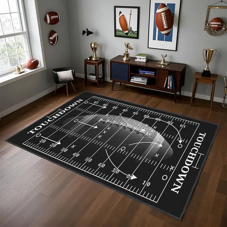 Football Rug for Bedroom,5'x7' Football Field Rugs with Non-Slip Backing,Sports Area Rug for Living Room and Game Room Decor