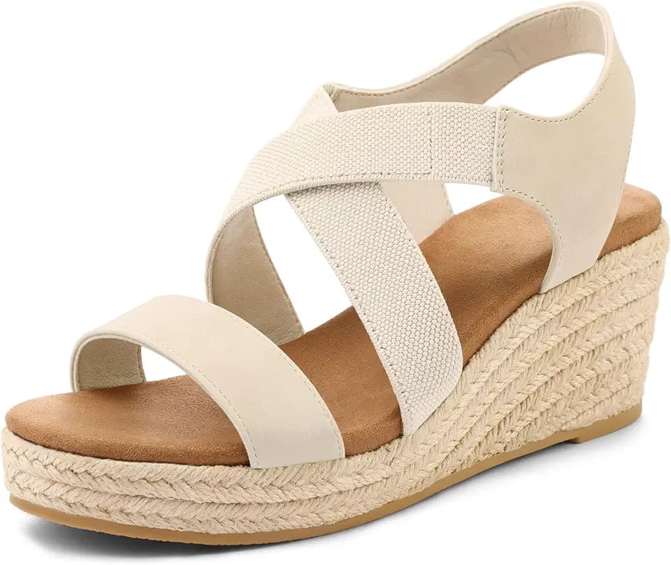 mysoft Women's Espadrilles Platform Wedge Sandals Slip on Open Toe Elastic Ankle Strap Casual Summer Shoes
