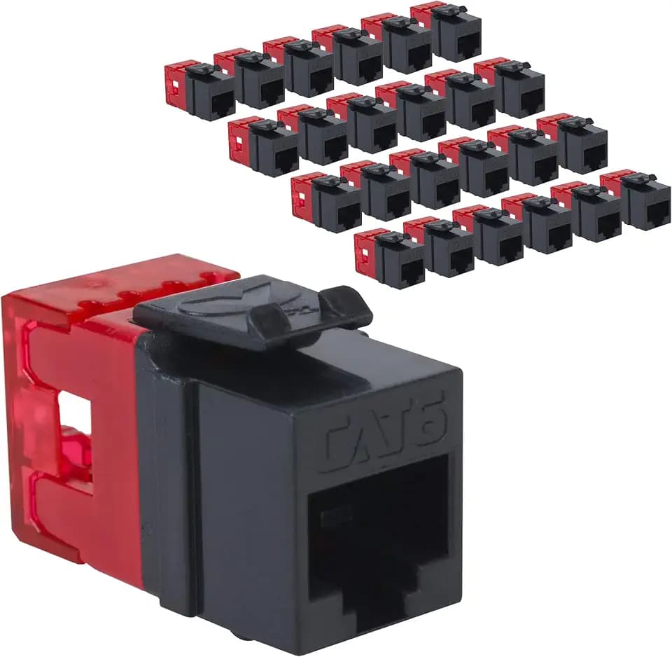 ICC CAT6 Keystone Jack with Slim Profile 180 Degree Punch Down, RJ45 UL Listed PoE++ TAA Compliant for Wall Plate or Patch Panel, Works with JackEasy Termination Tool, Black 25 Pack