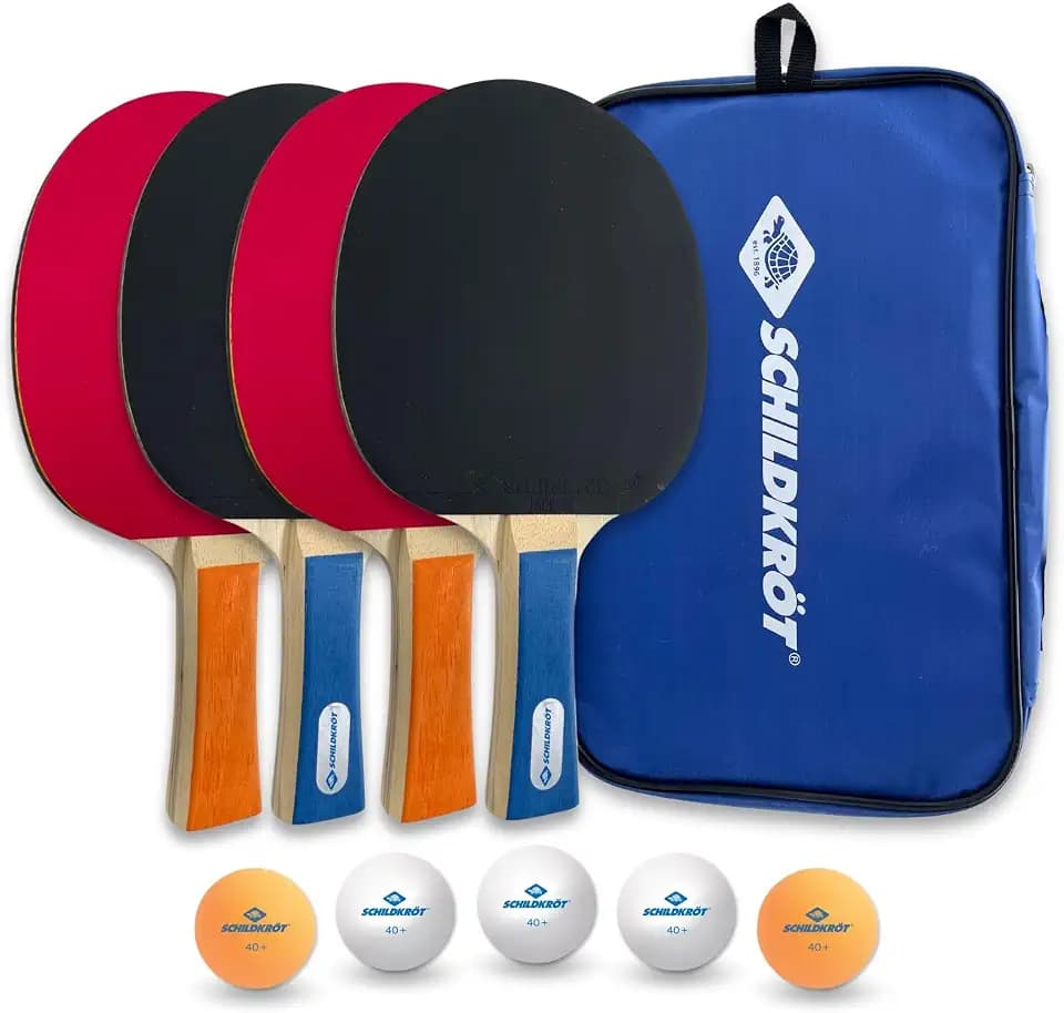 Donic-Schildkröt Tischtennis-Set Hobby, für 4 Spieler (4 Schläger, 5 Bälle, in Tragetasche, gute Freizeitqualität), 788603