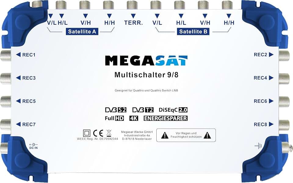 Megasat Multischalter 9/8 – 2 Satelliten / 8 Teilnehmer