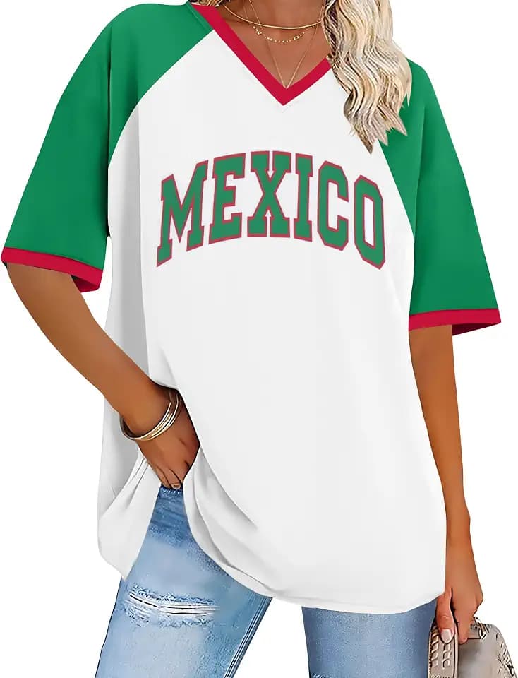 Mexico Shirts for Women Mexican Flag Jersey Tee Mexico Print T Shirt