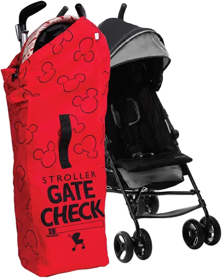 J.L. Childress Disney Baby Gate Check Air Reisetasche für Kinderwagen mit Regenschirm, Rot
