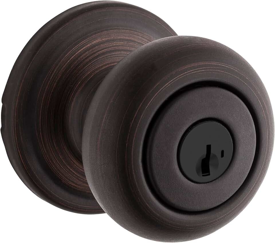 Kwikset Hancock Entry Door Knob with Lock and Key, Secure Keyed Handle Exterior, Front Entrance and Bedroom, Venetian Bronze, Pick Resistant SmartKey Rekey Security and Microban
