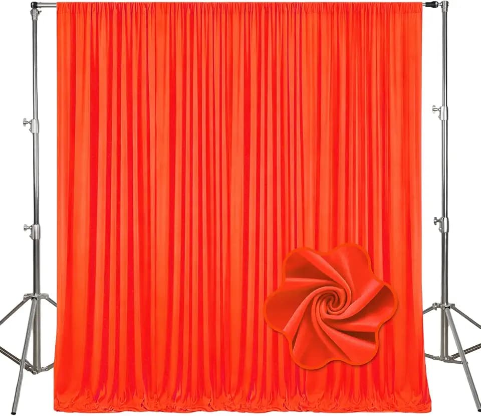10Ft x 7Ft Deep Orange Backdrop Curtains for Parties, Polyester Fabric Backdrop Drapes with Rod Pockets for Weddings, Birthday, Halloween,Christmas Party Background Curtain, 2 Panels