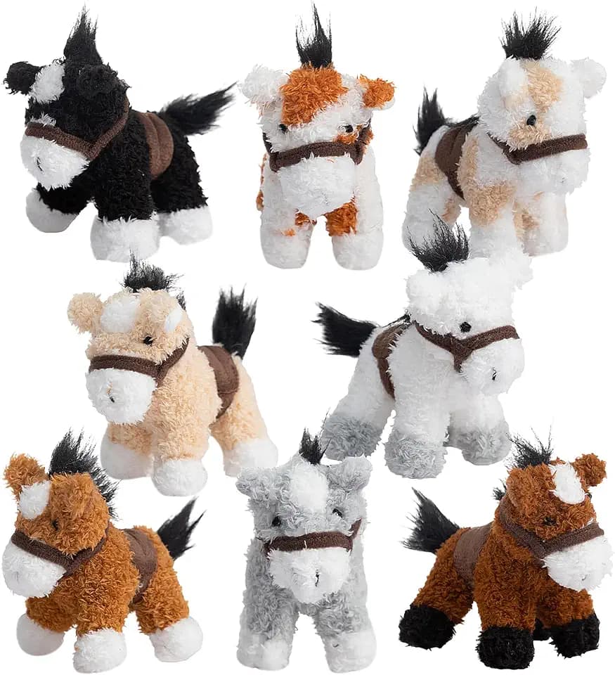HollyHOME 8 Pcs Horse Stuffed Animal Mini Horse Plush Bulk Stuffed Horses for Animal Theme Party Birthday Favors Supplies Decorations 5 Inch