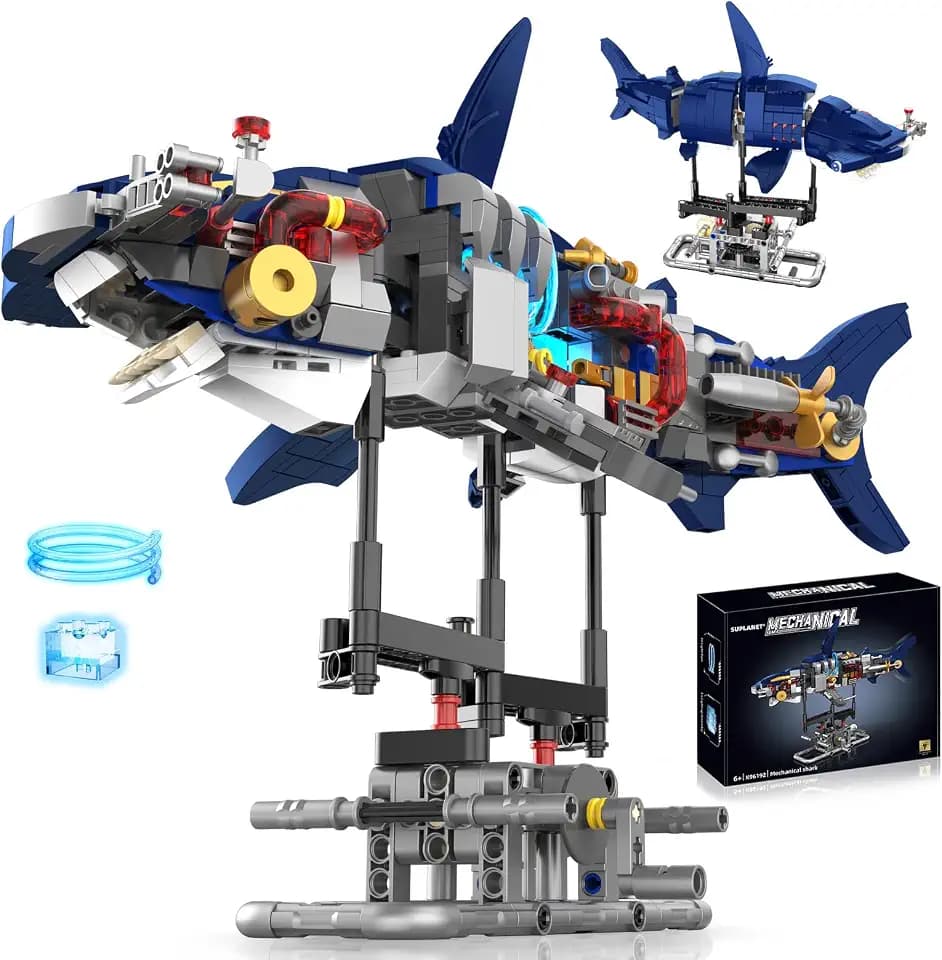 Mechanical Shark Building Set with LED Lights for Kids,Boys 8-12+