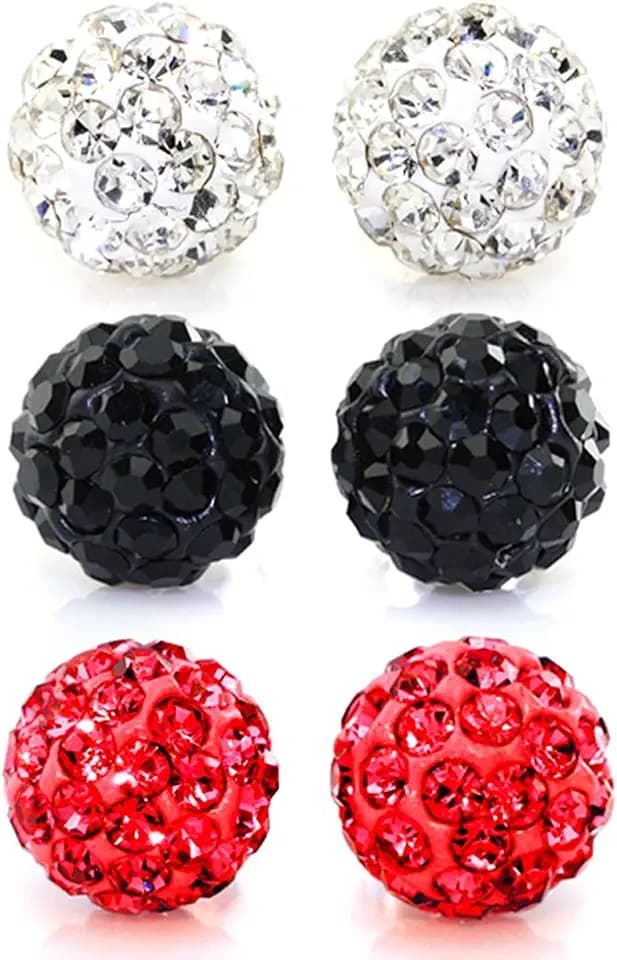 JewelrieShop Rhinestones Crystal Ball Stud Earrings Set Fireball Disco Ball Pave Bead Earrings Hypoallergenic for Women