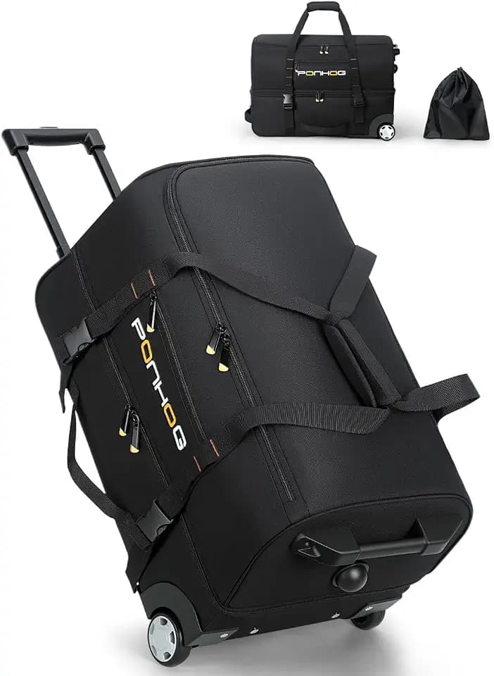 Ponhog 25 Inch Duffle Bag with Wheels and Handle for Men - Water Resistant Wheeled Duffle Bag for Weekend Travel & Overnight Trips, Black