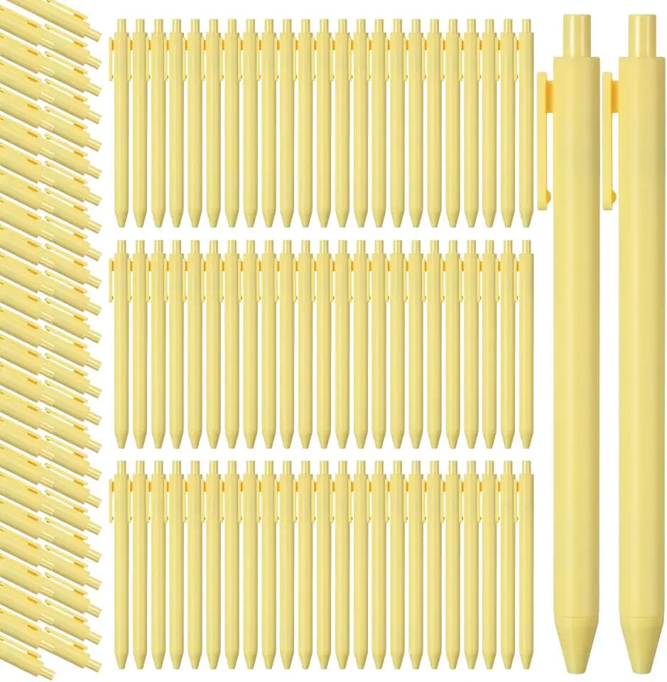 Fulmoon 50 Pcs Cute Pens Retractable 1.0mm, Light Yellow Black Ink
