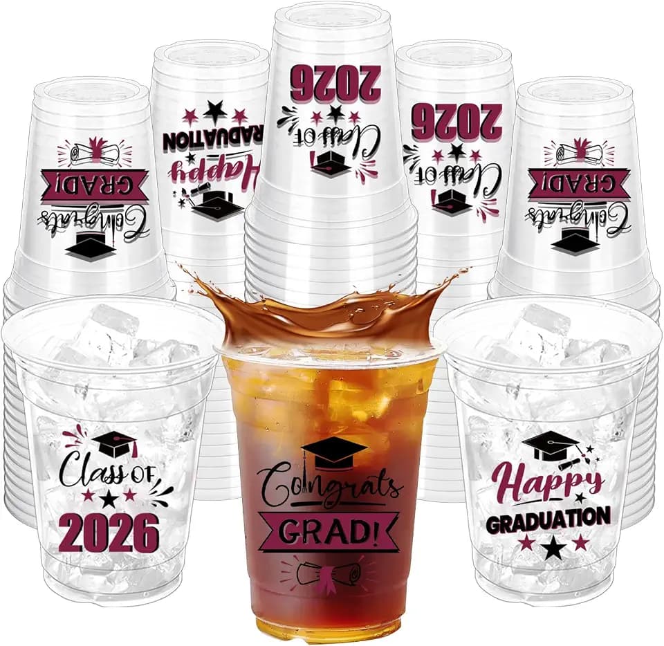 100 Pcs 2026 Graduation Plastic Cups 12oz, 2026 Graduation Party Supplies Class of 2026 Disposable Clear Plastic Cups for Congrats Grad Festivities Tableware Decorations (Maroon)