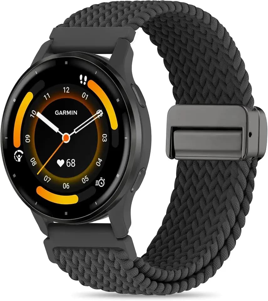 22mm Magnetic Braided Nylon Band Compatible With Garmin Venu 3 Watch Band/Venu 4 45mm/Venu 2/Vivoactive 4, Quick Release Stretchy Strap Replacement for Forerunner 265/255/570-47mm