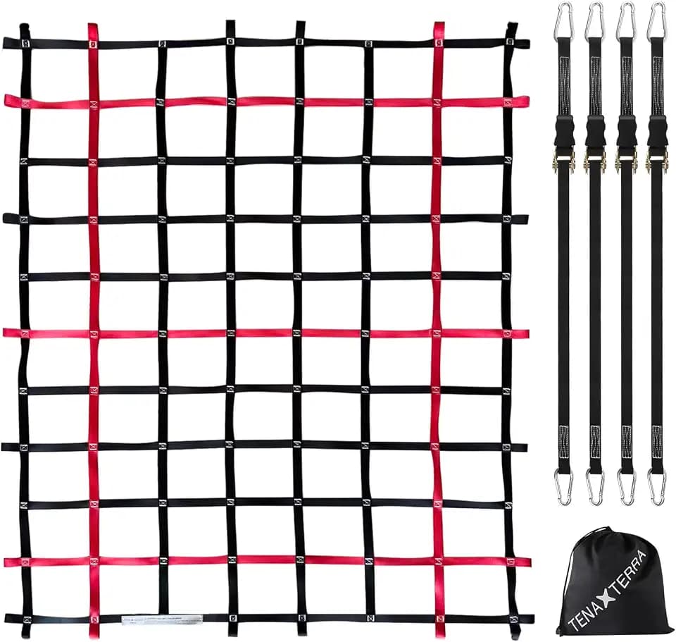 Cargo Net for Pickup Truck Bed with 4Pcs Ratchet Tie-Down Straps, 50"x66", (WLL) 1100lbs, Heavy Duty Storage Netting for Trailer's Cargo Carrier