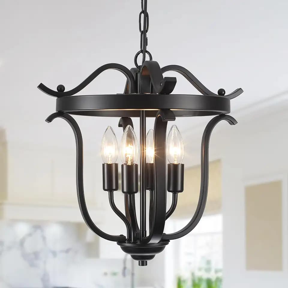 Black Farmhouse Chandelier,4 Light Ceiling Light Fixtures for Dining Room