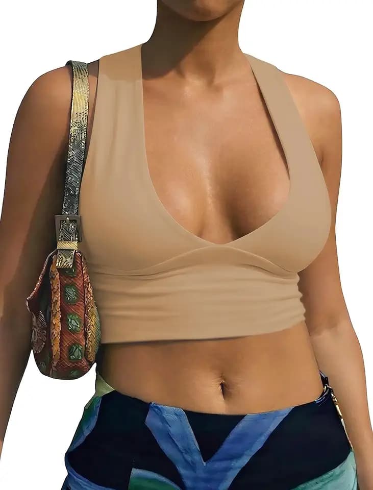 AEPEBO Sexy Crop Tops for Women Deep V Neck Back Cutout Racerback Tank Tops