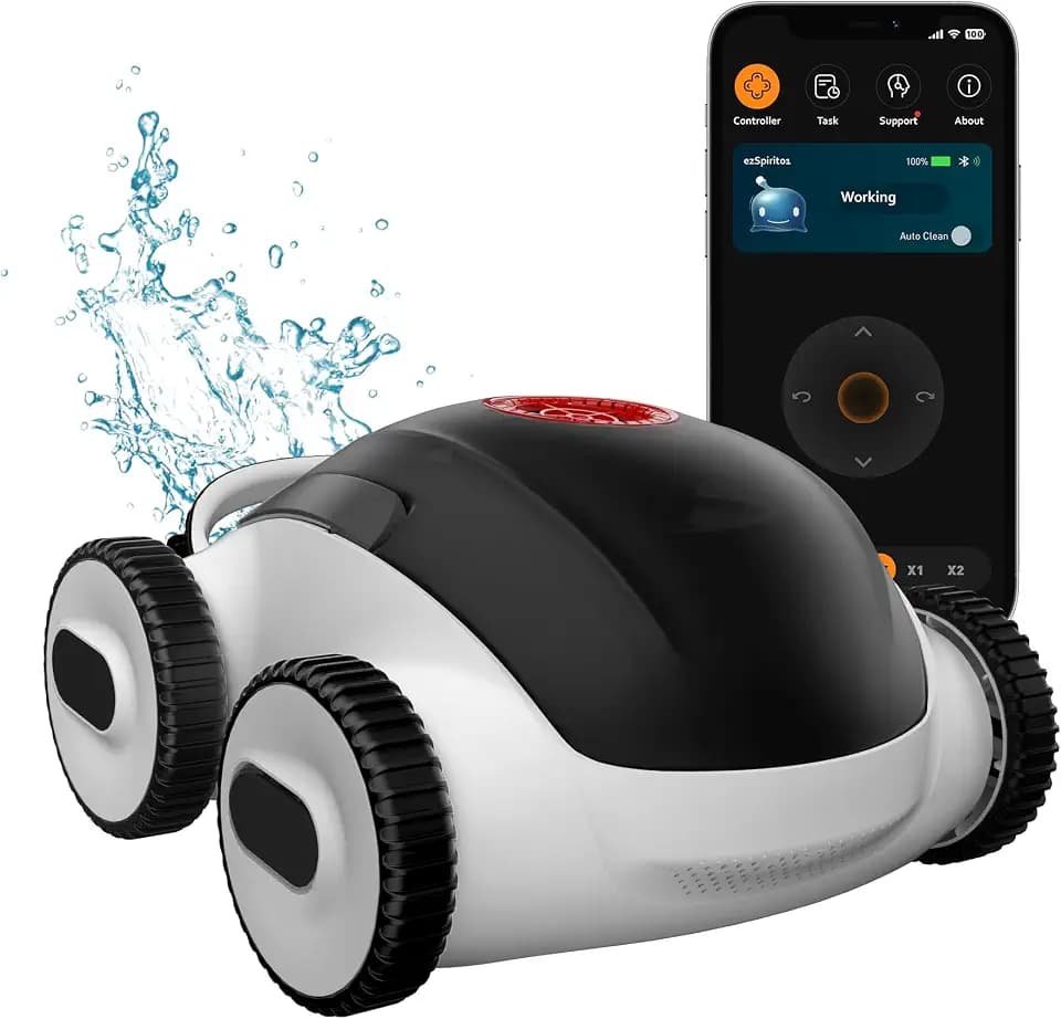 (2025 Upgrade)Higgsinno Cordless Robotic Pool Cleaner, Automatic Pool Robot Vacuum with App, Lasts up to 240 Mins, Ultra-fine Dual Filter Ideal for Above/In-Ground Pool up to 1,076 Sq.ft, ezSpirit 01
