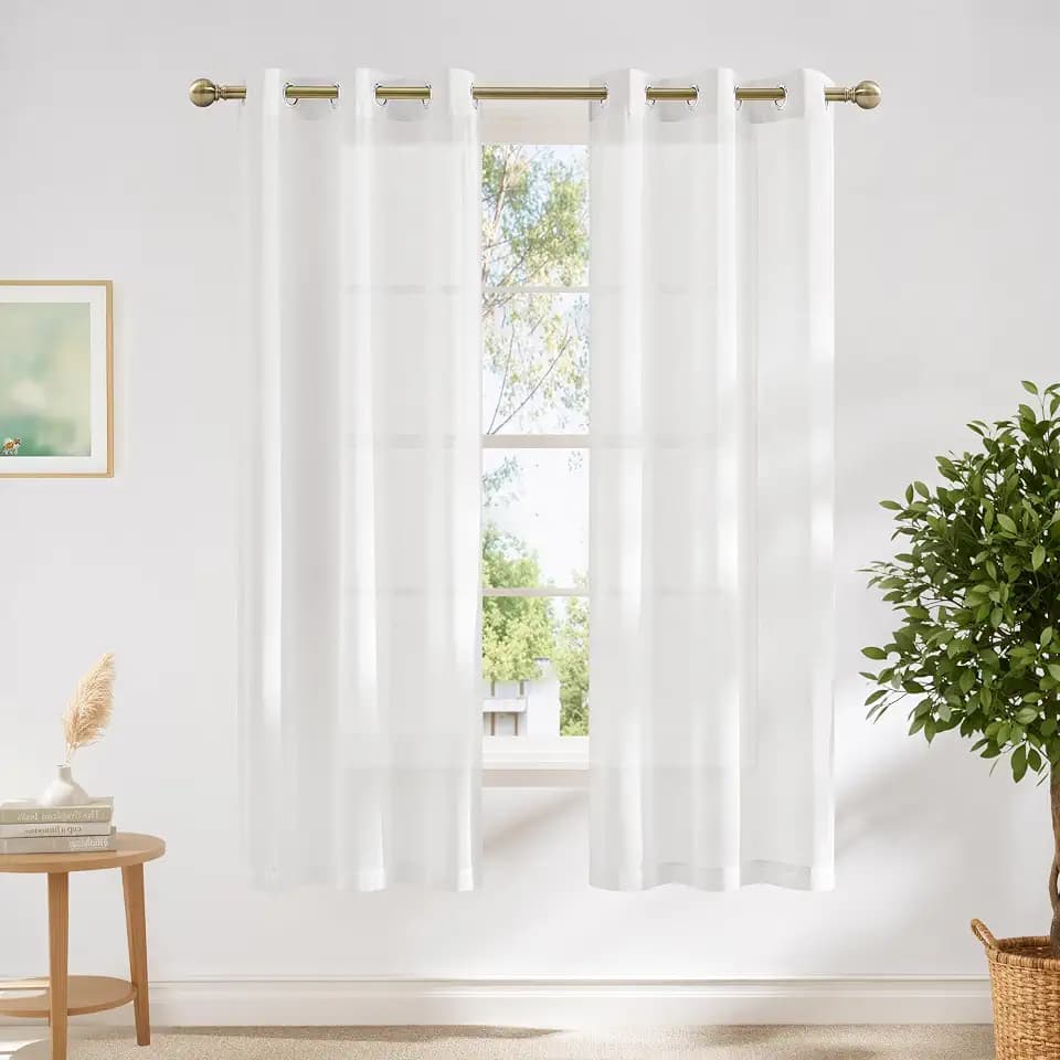 NICETOWN White Sheer Curtains 72 inch Length for Bedroom, Vintage Grommet Linen Blend Semi Sheer Drapes Privacy Window Treatments Light Filtering for Farmhouse, 36" W x 72" L, Set of 2