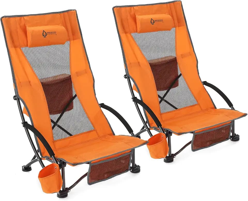 ARROWHEAD OUTDOOR 2PK Low Seating + 20° Reclining Folding Beach Chair