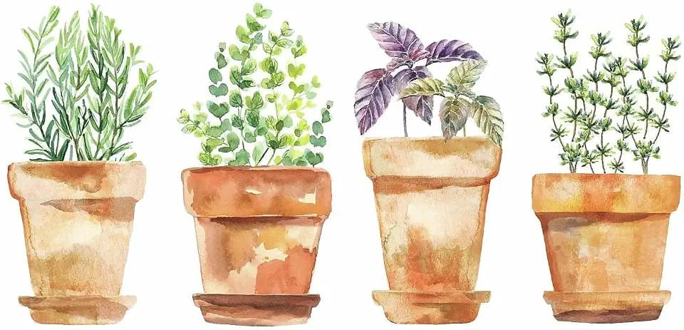 RoomMates Watercolor Potted Herbs Peel and Stick Wall Decals