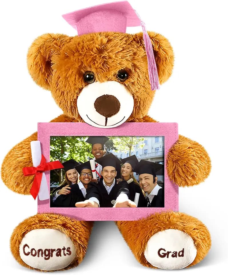 Leyndo Class of 2026 Graduation Bear 9 Inch Graduation Plush Bear with Picture Frame Diploma Cap Congrats Grad Stuffed Animal Keepsake Gifts for Preschool Kindergarten High School College(Pink)