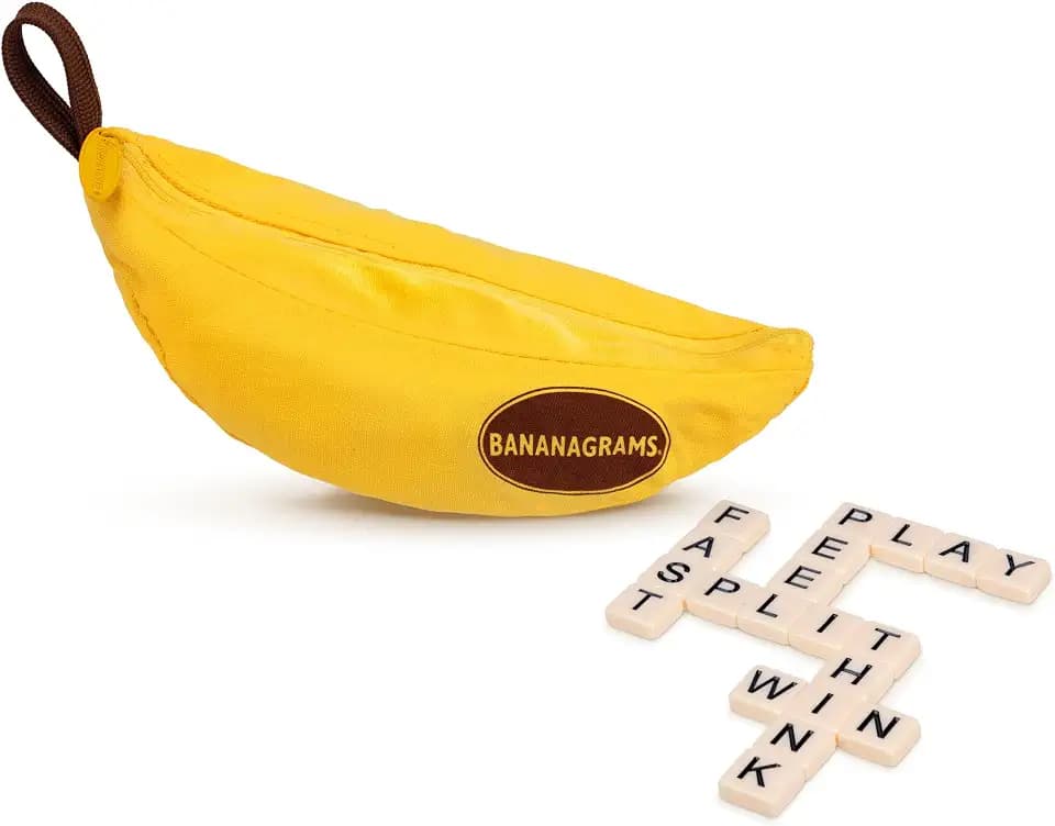 Bananagrams Classic Word Game, 144 Tiles in Banana Pouch, Travel Game