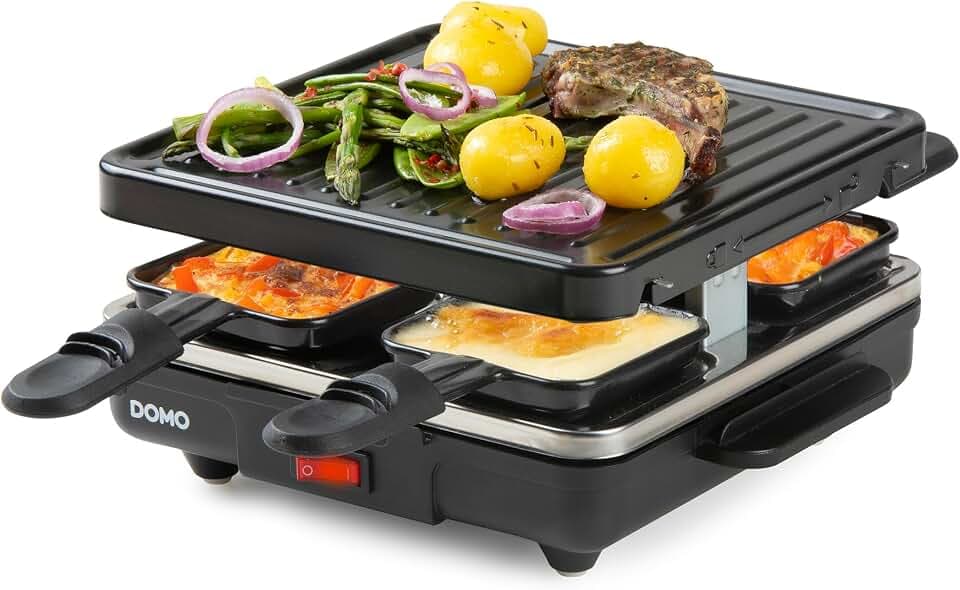 DOMO Raclette Grill – 4 Personen, 600 W, Grillplatte