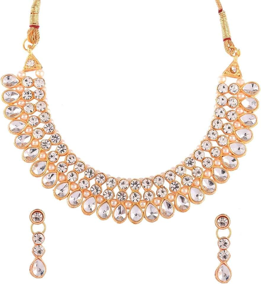 Efulgenz Indian Wedding Crystal Choker Necklace Dangle Earrings Set