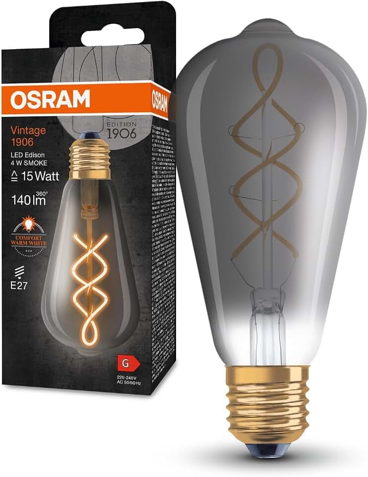 Osram Vintage 1906 Classic Edison FIL LED-Lampe, E27, smoke, 4W, 140lm, 1800K, warmweiße Komfortlichtfarbe, sehr geringer Energieverbrauch, lange Lebensdauer