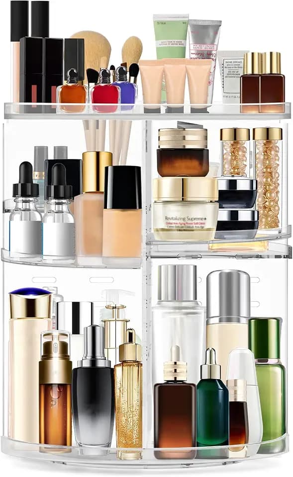 Make Up Organizer Drehbar, Acryl Kosmetik Organizer, 360° Makeup Organizers für Kosmetik, Verstellbar Große Kapazität Makeup Organizer für Frauen, Mädchen (Transparent)