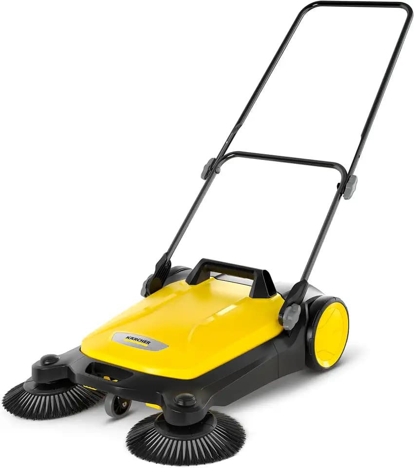 Kärcher Kehrmaschine S 4 Twin (Max. Flächenleistung: 2400m²/h, 2 Seitenbesen, Kehrbehälter: 20 l, Arbeitsbreite: 680 mm, platzsparende Verstauung, höhenverstellbarer Schubbügel), Faltbar
