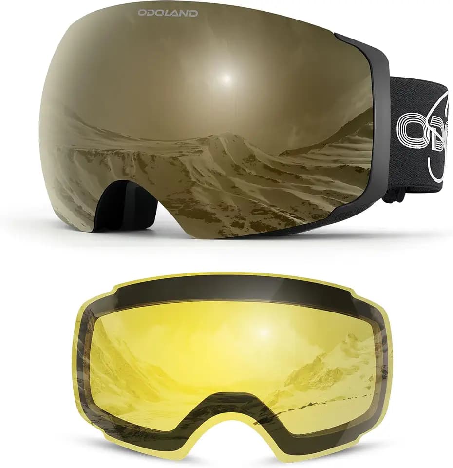 Odoland Skibrille Unisex für Damen und Herren Jungen Rahmenlose Snowboardbrille mit Magnetische Wechselglas UV-Schutz Anti-Nebel Schneebrille Helmkompatible Ski Goggles zum Skifahren