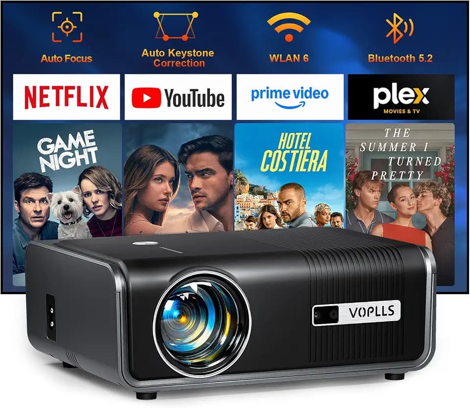 [Officially-Licensed APP] 4K Smart Projector with WiFi and Bluetooth, Auto Focus & Keystone, VOPLLS Native 1080P Portable Outdoor Projector, Mini Movie Proyector for Bedroom/Home