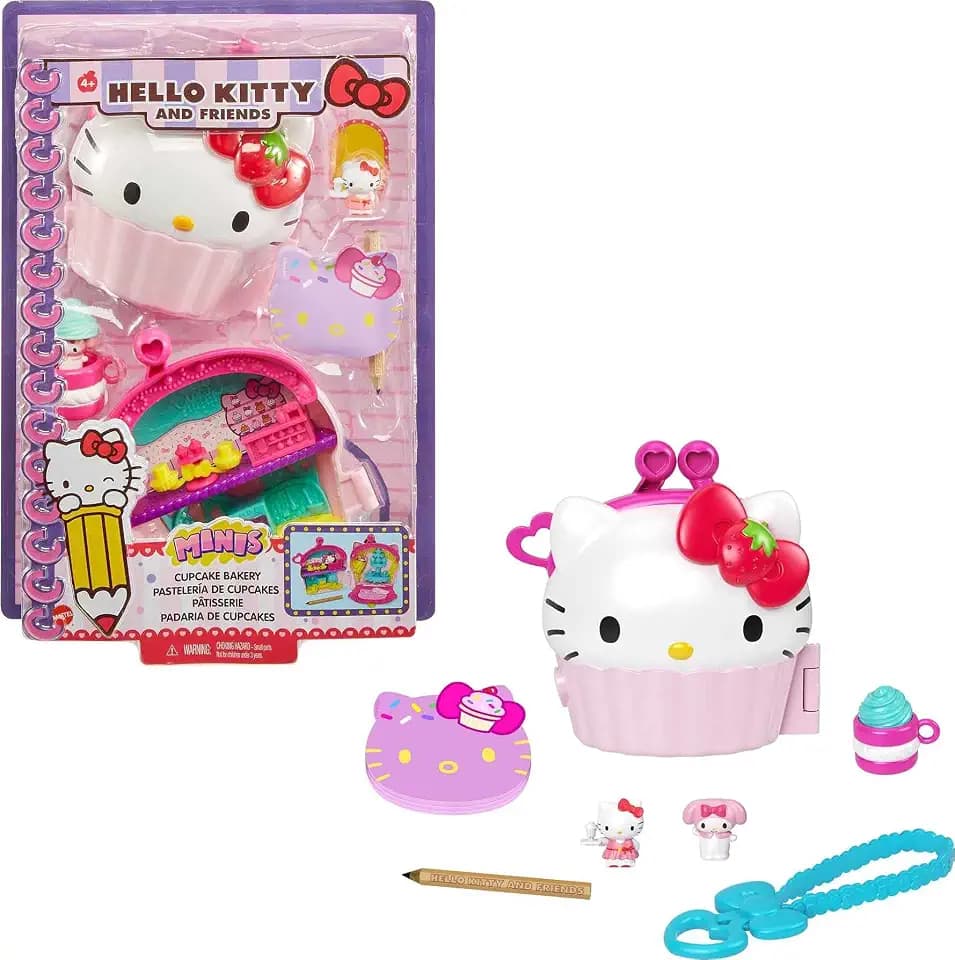 Mattel Mattel Hello Kitty GVB30 - Cupcake-Bäckerei Schatulle (12,5 cm) mit 2 Sanrio Minis Figuren, Notizblock und Schreibwarenzubehör, tolles Spielzeug Geschenk für Kinder ab 4 Jahren