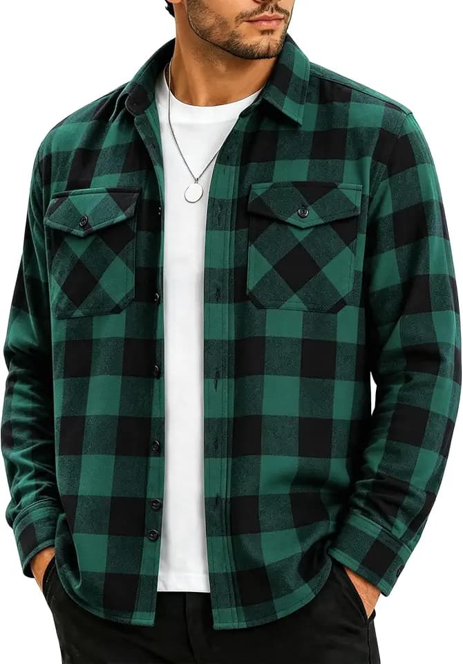 ZITY Mens Flannel Shirt Long Sleeve Plaid Shirt with Pocket Shirts