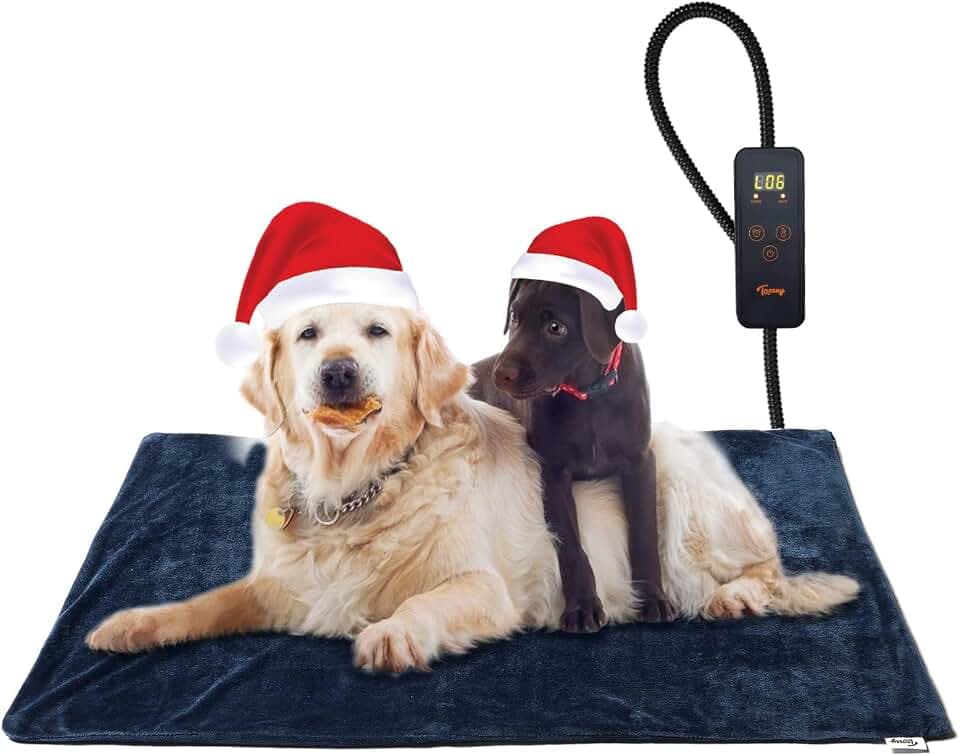 Toozey Katzen & Hund Heizmatte Innen 90 * 60cm, Timing & Temperatur Einstellbar Sicher Elektrisch Haustier Heizdecke, Weicher Wärmedecke für Neugeborene/Klein/Altere Katze und Hund, Blau - XL