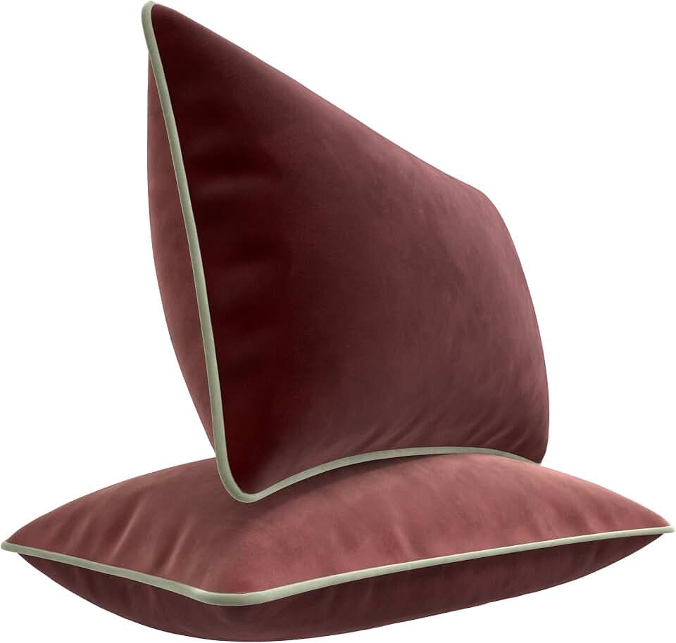 Set aus Zwei dekorativen Kissenbezügen. Aus superweichem Samt hergestellt. Moderne Designs mit kontrastierendem Rand. Die Füllung ist Nicht inbegriffen. (Aubergine und Rosa, 30x50 cm)