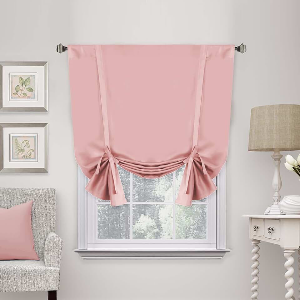 H.VERSAILTEX Blackout Tie Up Curtain Thermal Insulated Window Shade Light Blocking Balloon Roman Shade Bathroom Adjustable Rod Pocket Panel for Small Window,42" Wide by 63" Long,Baby Pink
